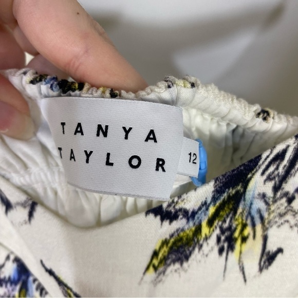 Tanya Taylor Alyna Floral Linen Blend Midi Dress Sweetheart Neckline White - Picture 7 of 9